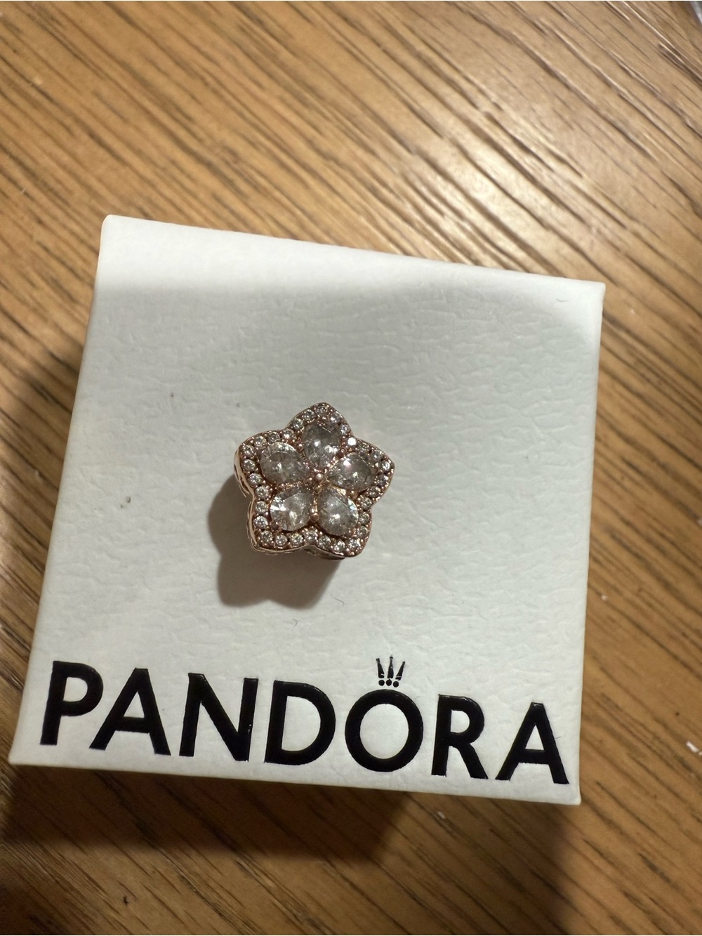 Pandora Rose-gold *RETIRED* Floral Pave Brooch with Clear Stones